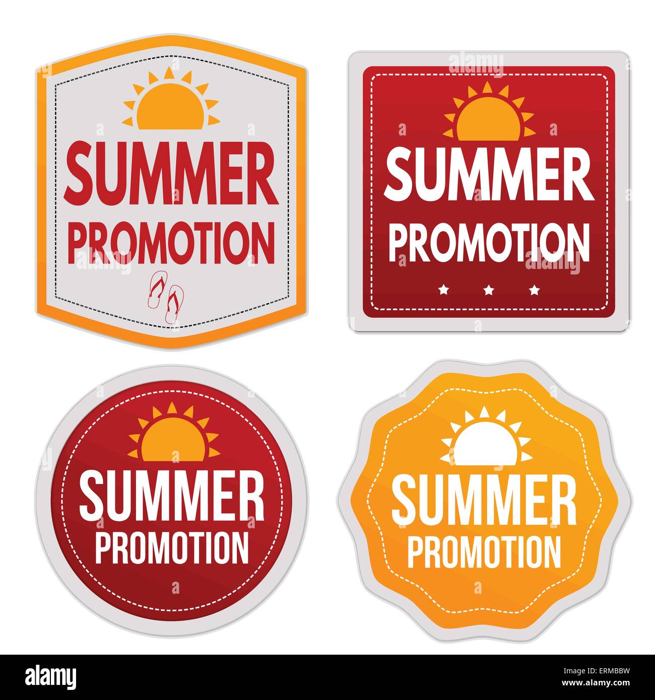 Summer promotion stickers set on white background, vector illustration Stock Vector