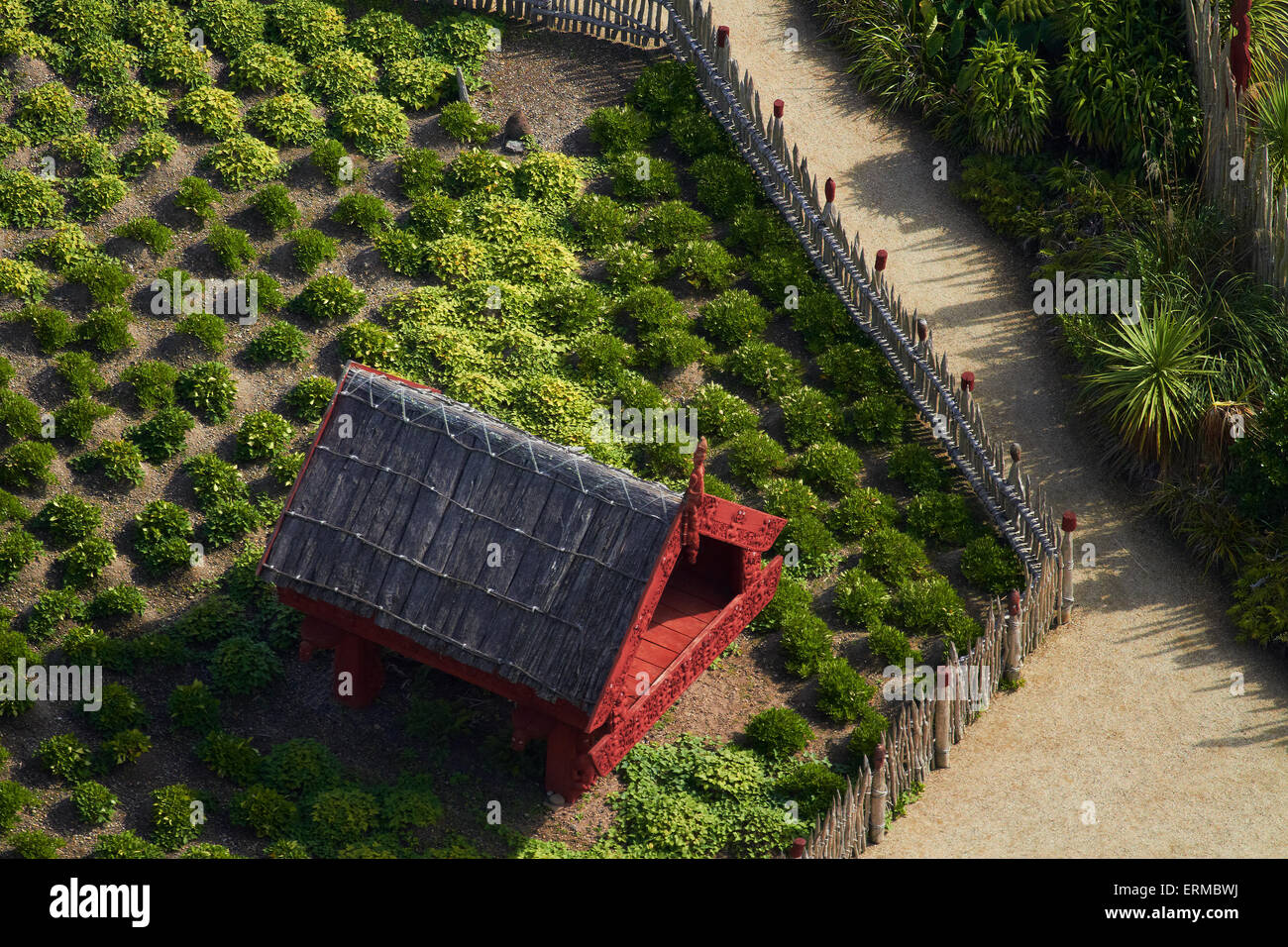 Te Parapara Garden, Hamilton Gardens, Hamilton, Waikato, North Island, New Zealand - aerial Stock Photo