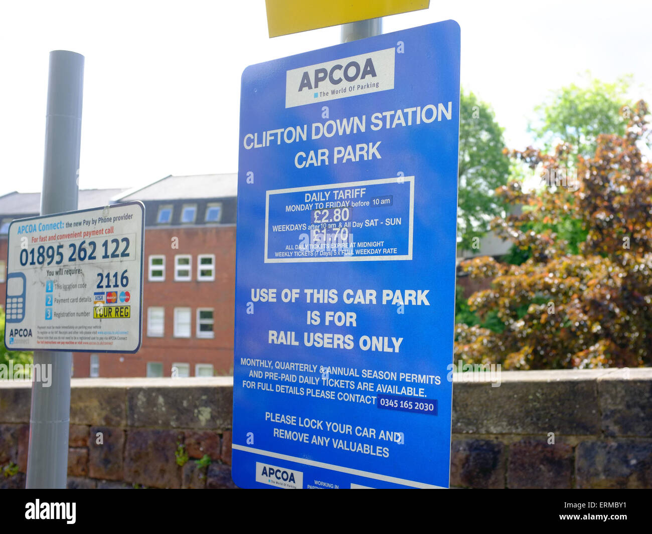 A daily tariff parking sign at the Clifton Down Station car park in