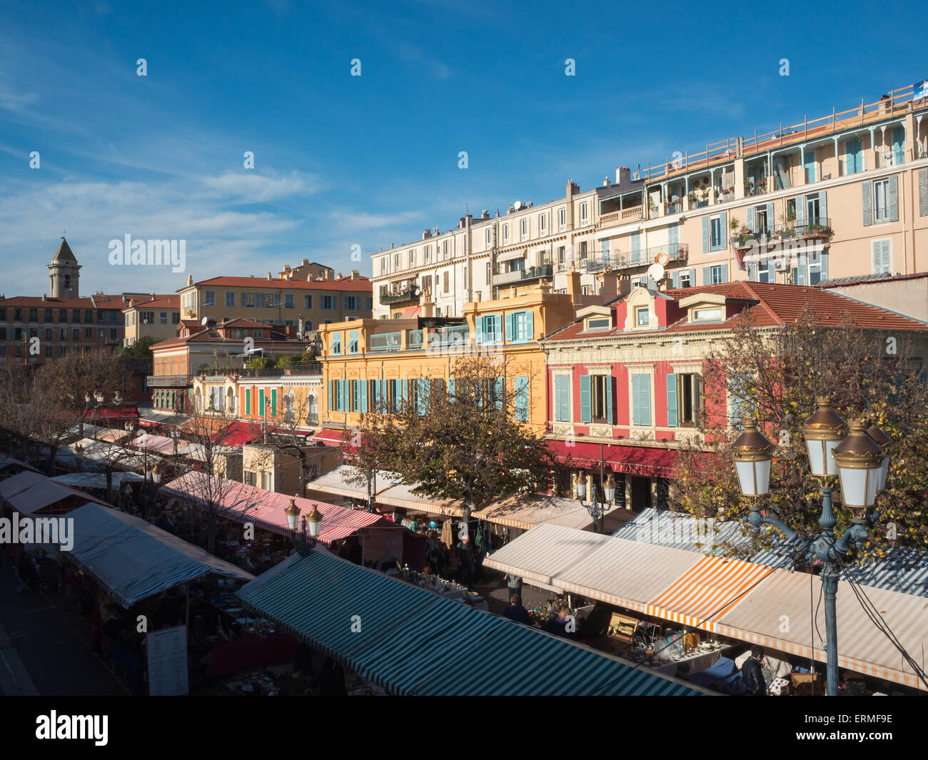 Looking over the stalls at Nice's Marché aux Fleurs Stock Photo