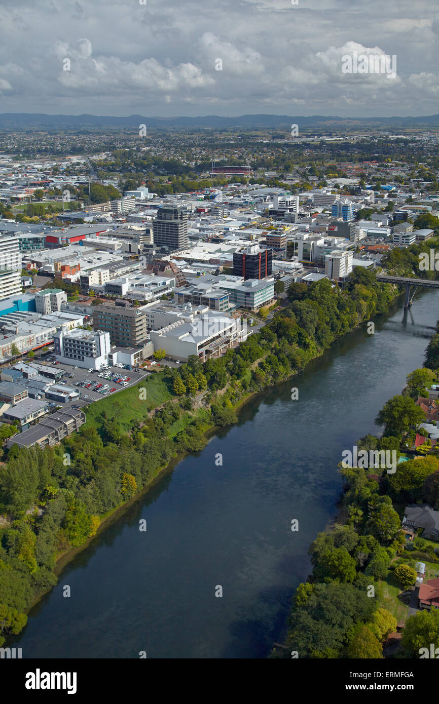 Waikato River and Hamilton, Waikato, North Island, New Zealand - aerial Stock Photo