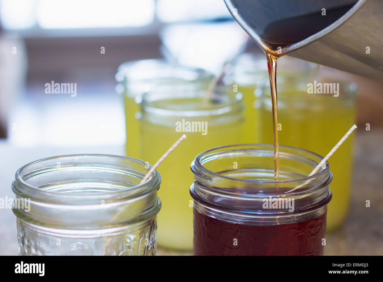 Jar,Pouring,soy candle,Wax Stock Photo Alamy