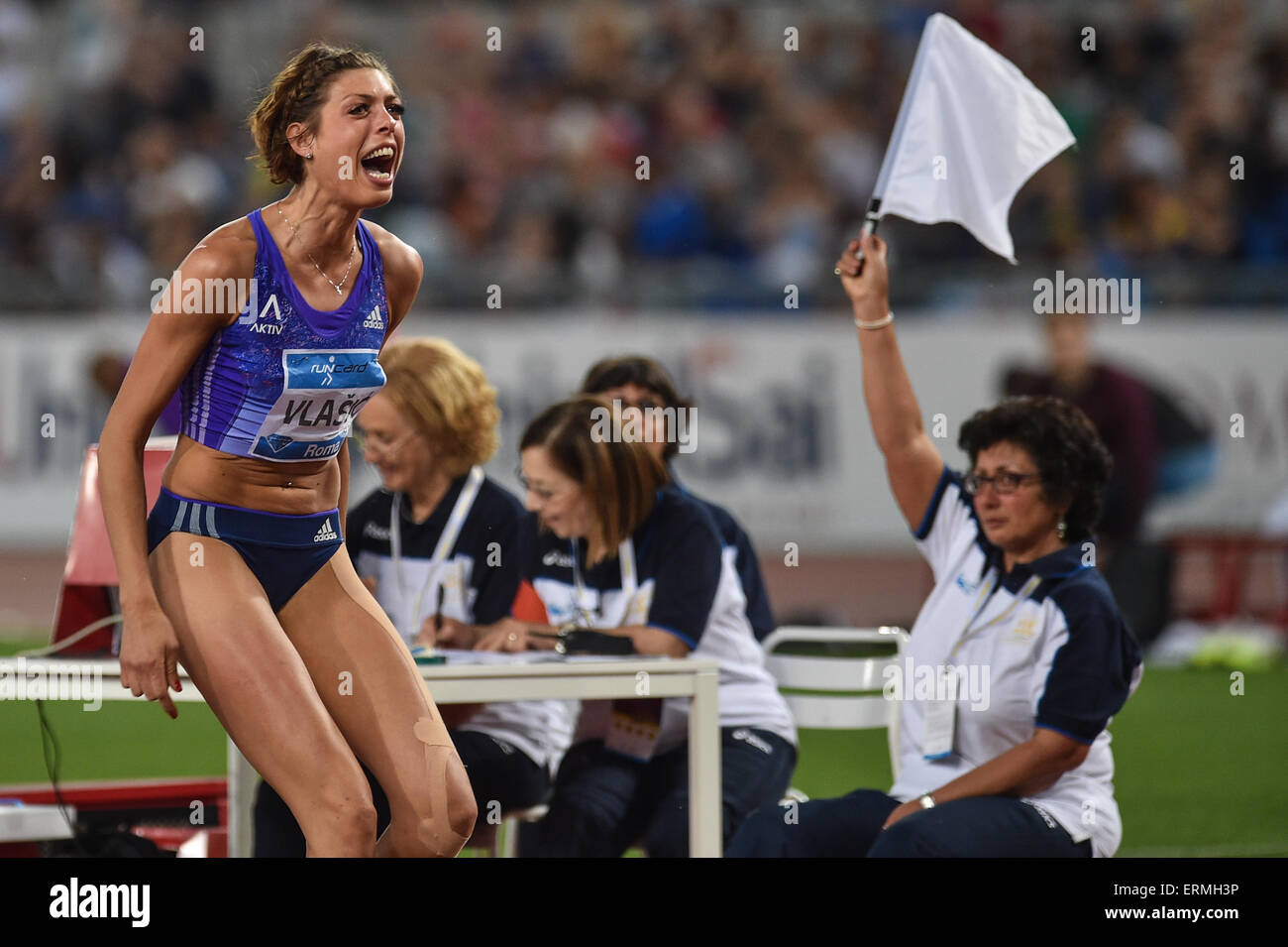 Rome, Italy. 04th June, 2015. IAAF Diamond League Rome Golden Gala. Blanka Vlasic (CRO) celebrates after she makes a good jump in the Womens high jump Credit:  Action Plus Sports/Alamy Live News Stock Photo