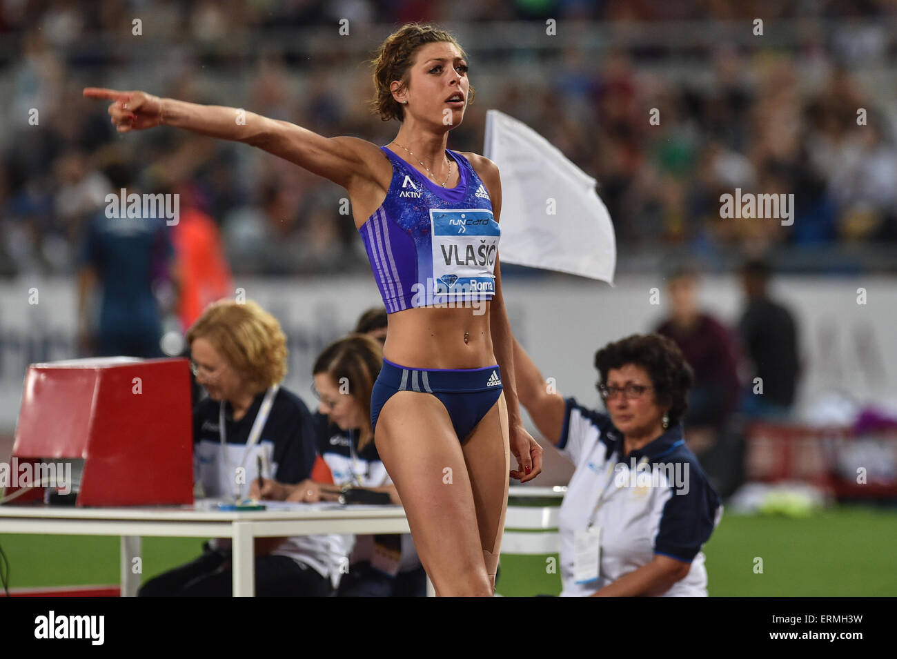 Rome, Italy. 04th June, 2015. IAAF Diamond League Rome Golden Gala. Blanka Vlasic (CRO) celebrates after she makes a good jump in the Womens high jump Credit:  Action Plus Sports/Alamy Live News Stock Photo