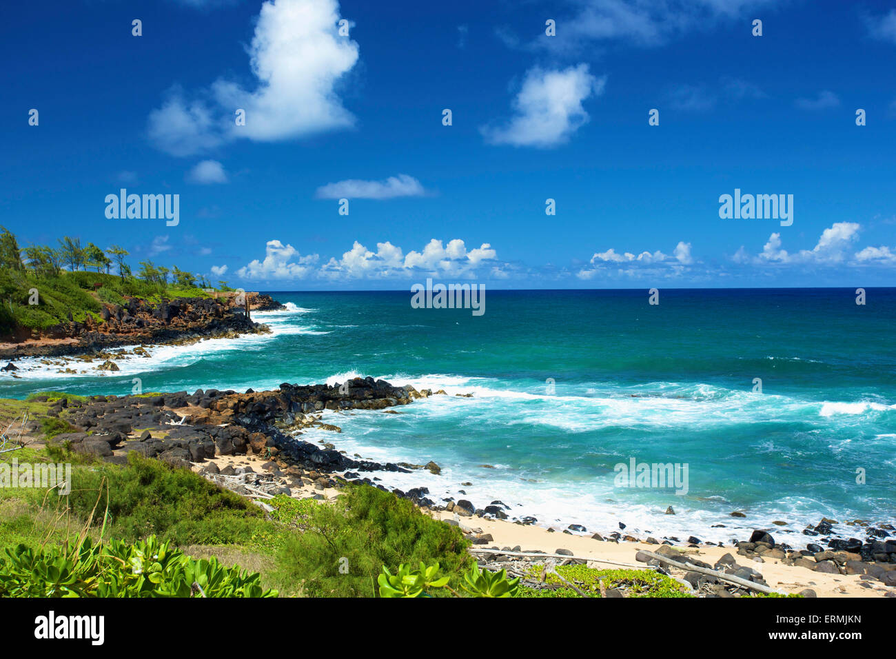 Pineapple drop off Kealia Coastal bike path; Kauai, Hawaii, United States of America Stock Photo