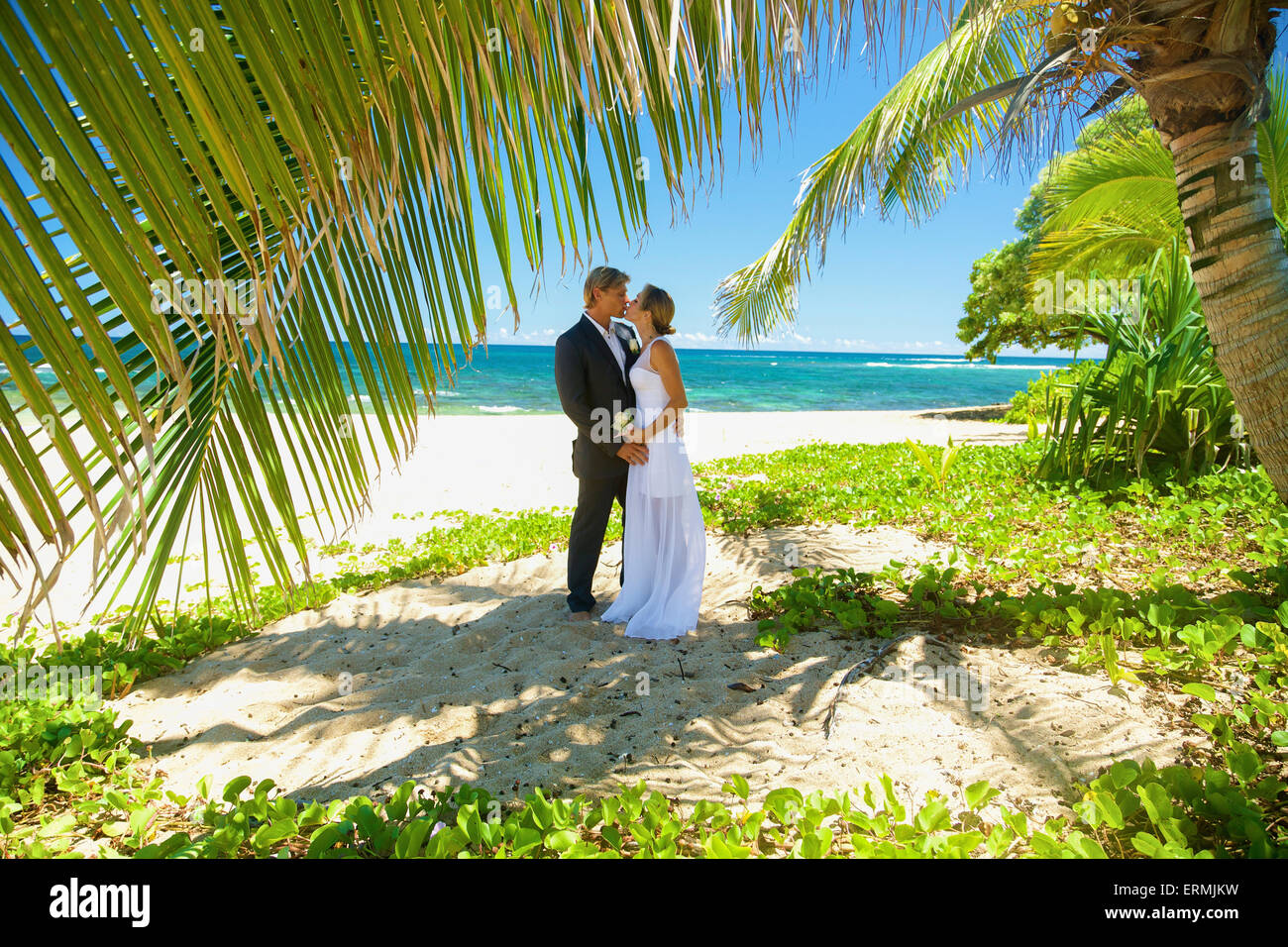 Beach Wedding Kauai Hawaii United States Of America Stock Photo