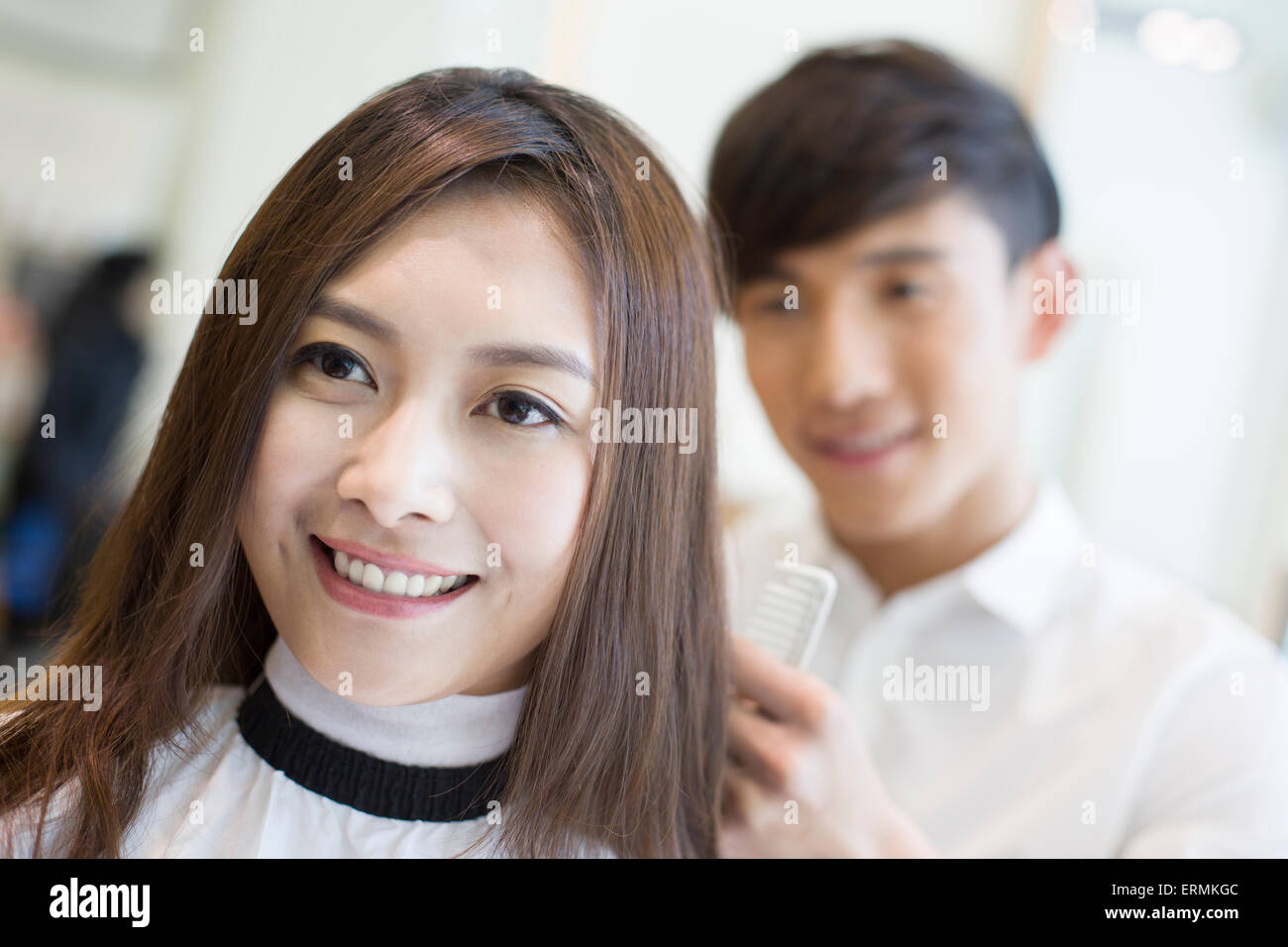 Young Woman Having Haircut In Barber Shop Stock Photo Alamy Young Woman Having Haircut In Barber Shop Stock Photo Alamy