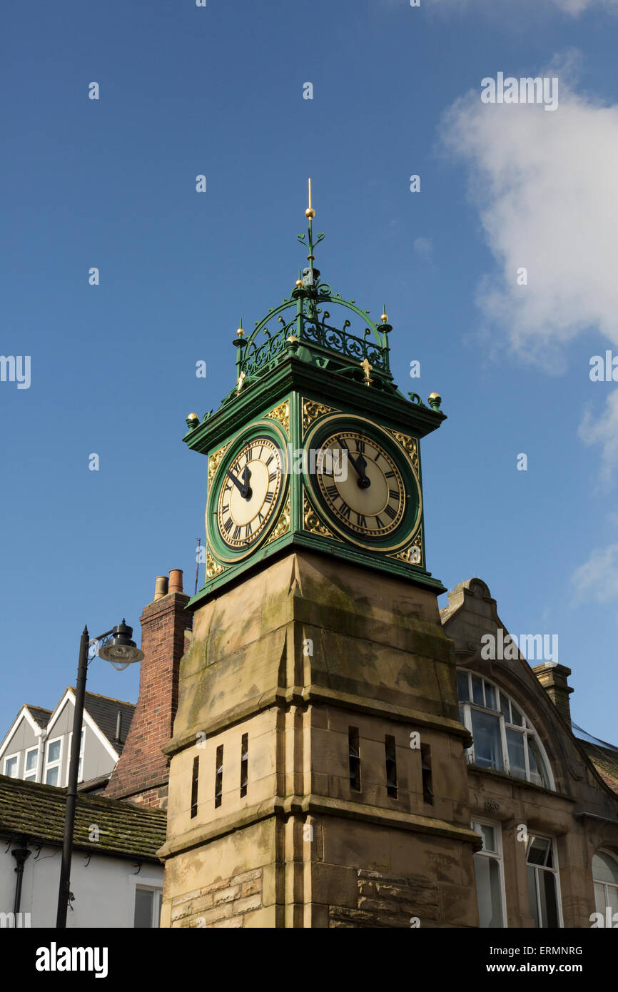 Clock tower in the market place, Otley, West Yorkshire. Stock Photo