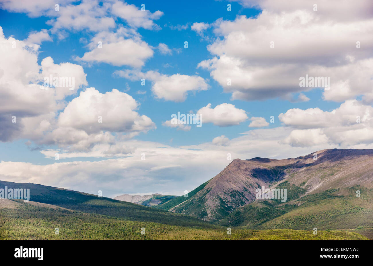 A view of the Baird Mountains and tundra covered hills, Shungnak, Arctic Alaska, summer Stock Photo