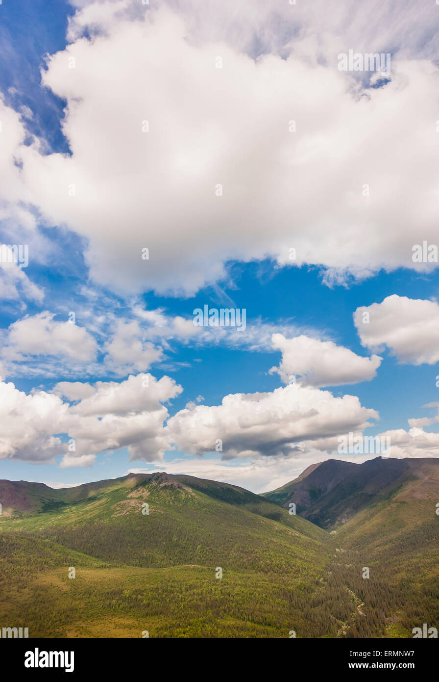 A view of the Baird Mountains and tundra covered hills, Shungnak, Arctic Alaska, summer Stock Photo