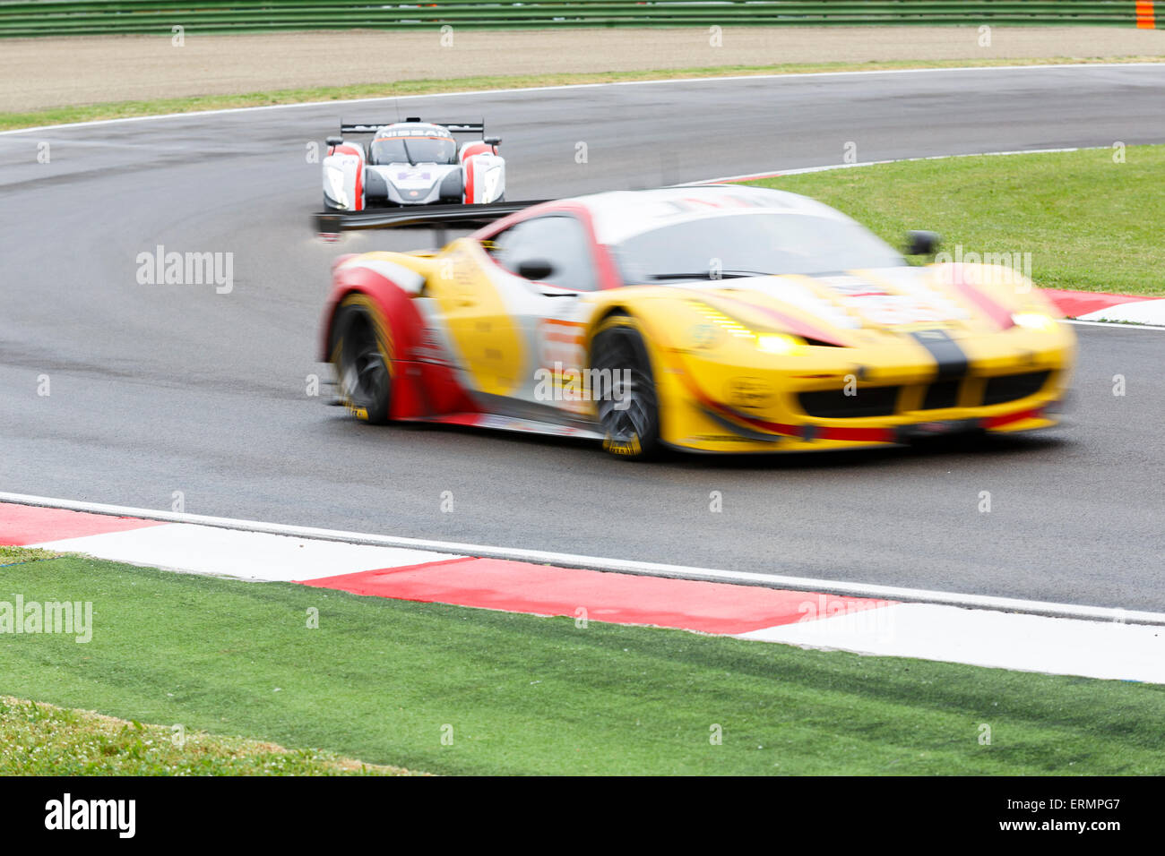 Imola, Italy – May 16, 2015: Ferrari F458 Italia of JMW MOTORSPORT Team in action during the European Le Mans Series - 4 Hours Stock Photo