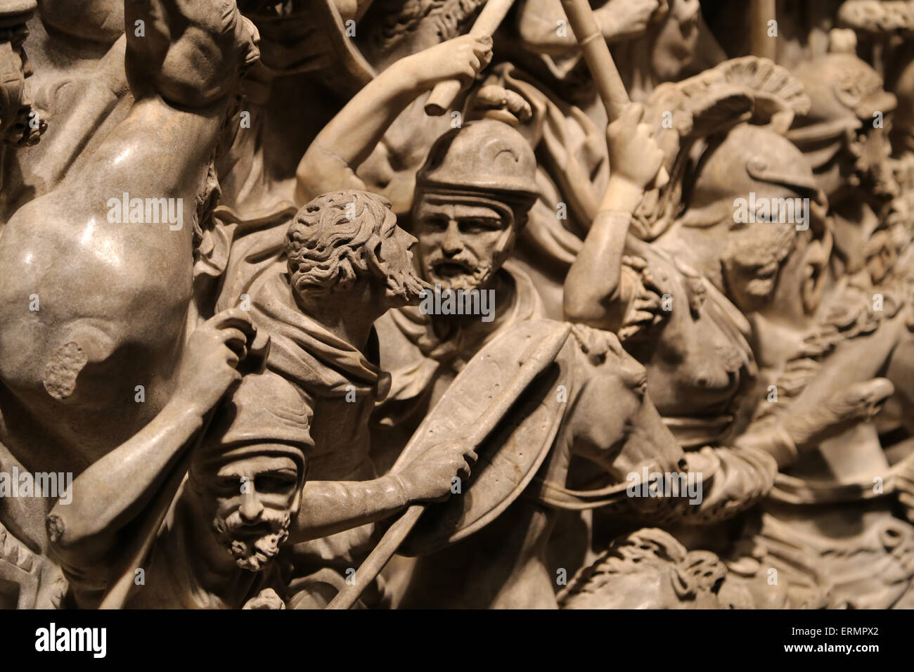 Portonaccio sarcophagus. 180 AD. Battle between Romans and Germanics in Marcomannics Wars. National Roman Museum. Palace Massimo Stock Photo