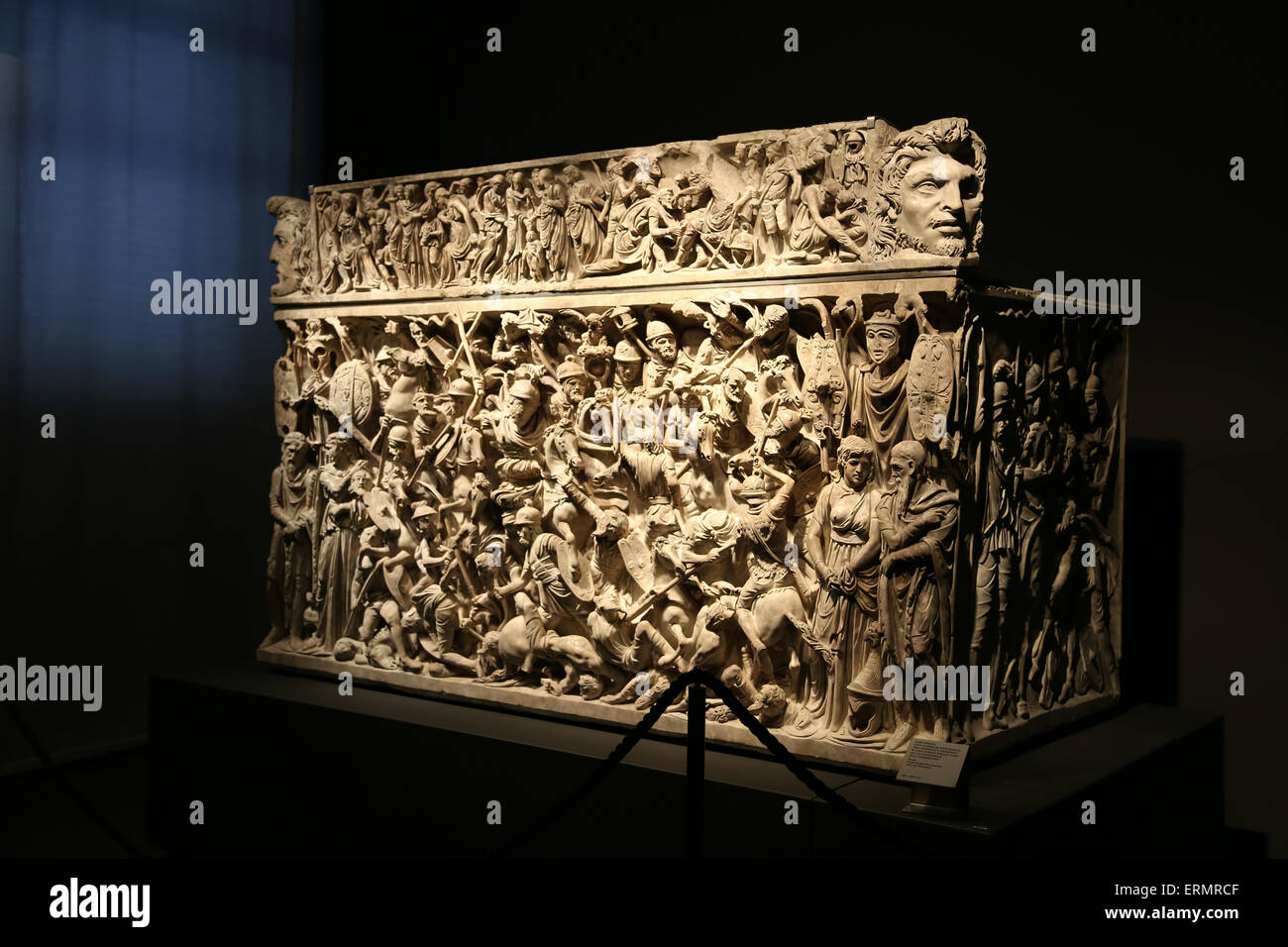 Portonaccio sarcophagus. 180 AD. Battle between Romans and Germanics in Marcomannics Wars. National Roman Museum. Palace Massimo Stock Photo