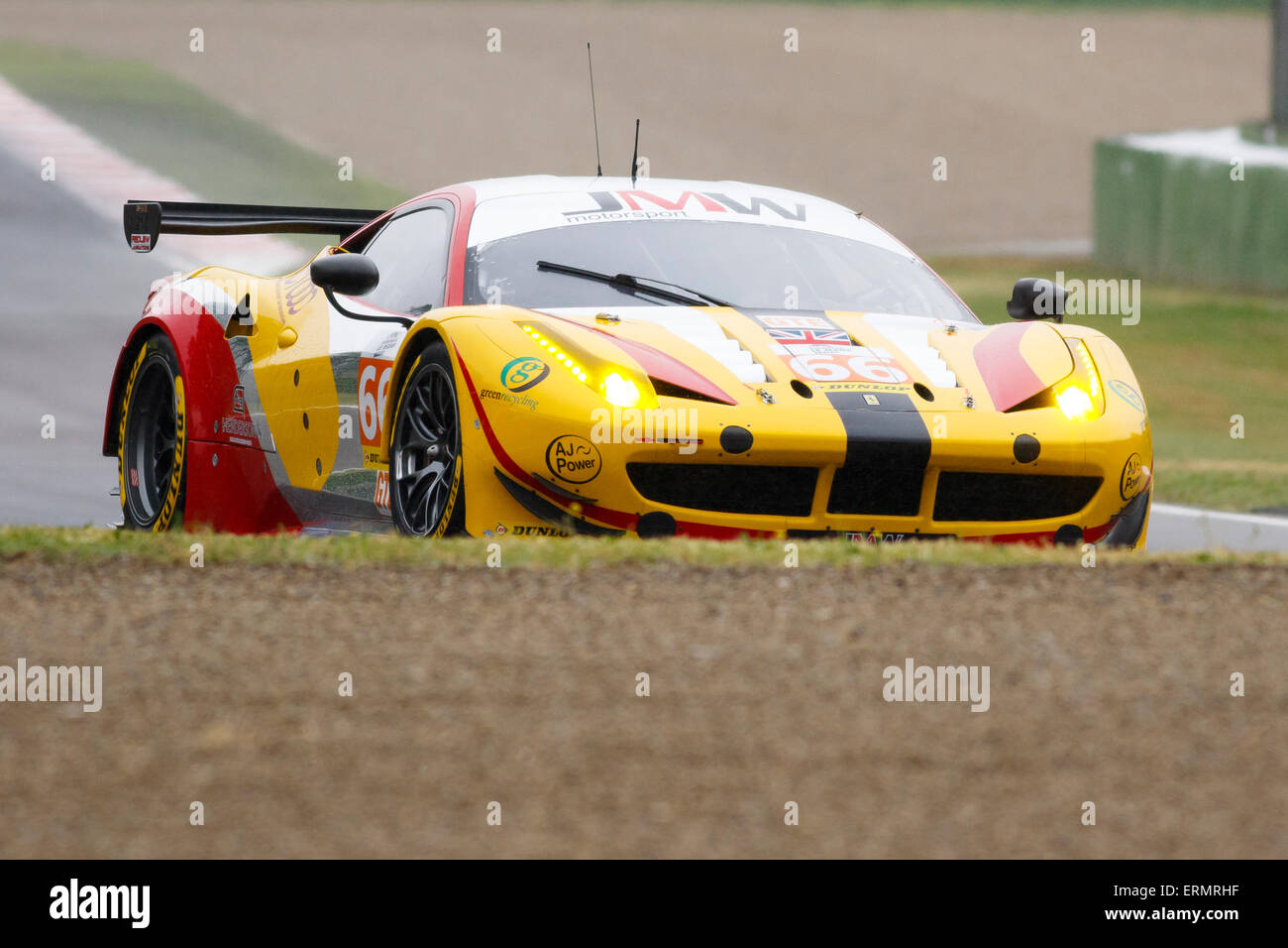 Imola, Italy – May 16, 2015: Ferrari F458 Italia of JMW MOTORSPORT Team in action during the European Le Mans Series - 4 Hours Stock Photo