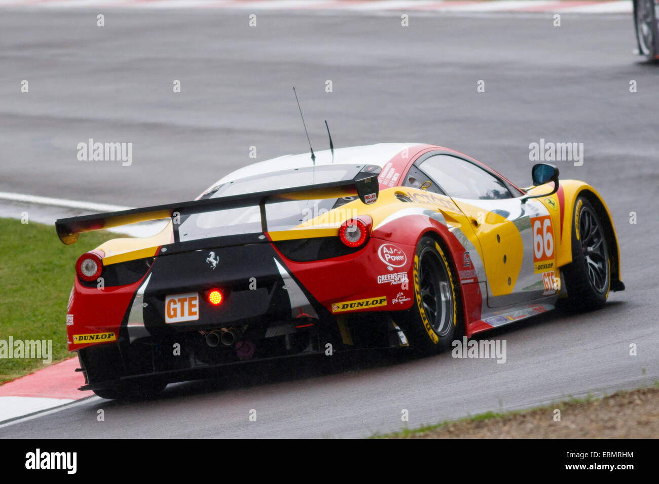 Imola, Italy – May 16, 2015: Ferrari F458 Italia of JMW MOTORSPORT Team in action during the European Le Mans Series - 4 Hours Stock Photo