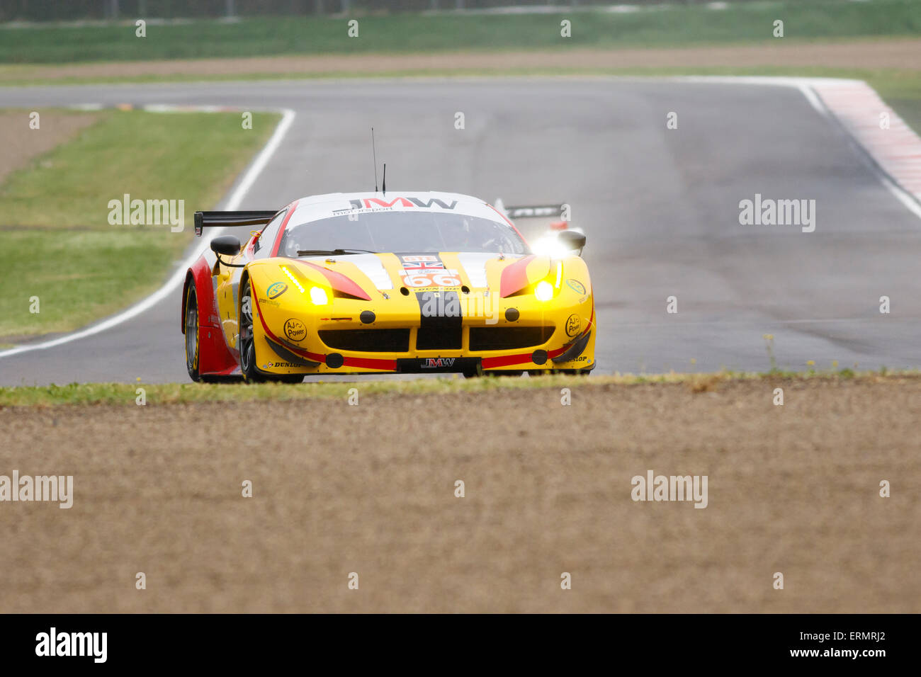 Imola, Italy – May 16, 2015: Ferrari F458 Italia of JMW MOTORSPORT Team in action during the European Le Mans Series - 4 Hours Stock Photo