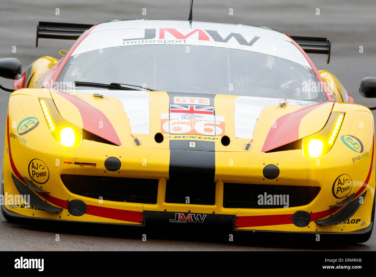 Imola, Italy – May 16, 2015: Ferrari F458 Italia of JMW MOTORSPORT Team in action during the European Le Mans Series - 4 Hours Stock Photo