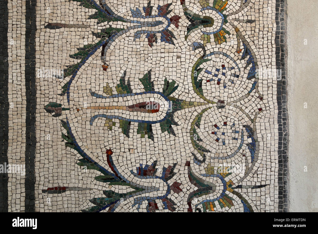 Roman mosaic. Detail. Decorative mosaic border. National Roman Museum. Palace Massimo. Rome. Italy. Stock Photo