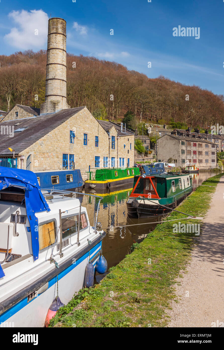 The pretty tourist town of Hebden Bridge in the South Pennine region of West Yorkshire Stock Photo
