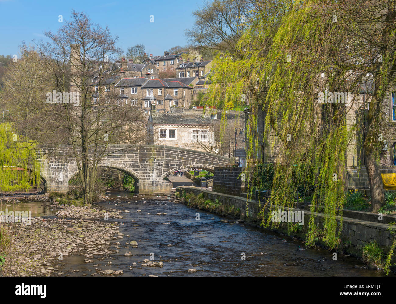 The pretty tourist town of Hebden Bridge in the South Pennine region of West Yorkshire Stock Photo
