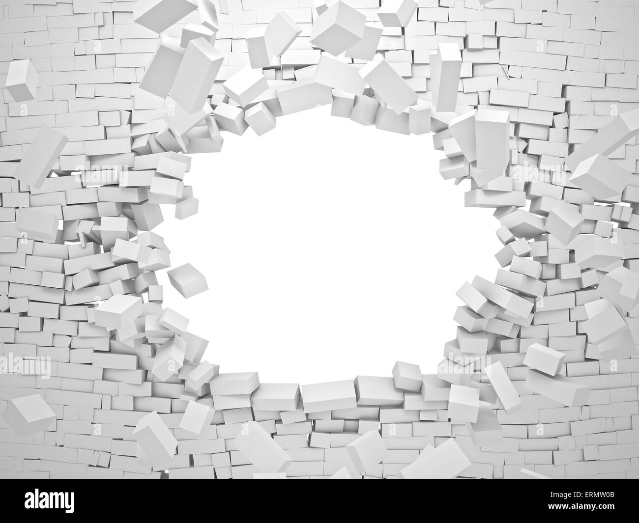 breaking wall brick 3d image Stock Photo