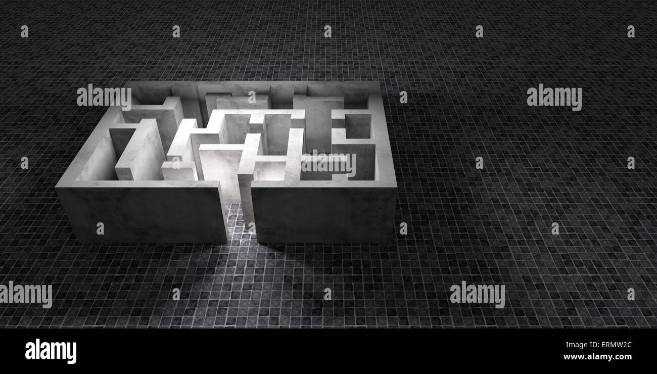 3d rendering of a stone maze on a tiles floor Stock Photo