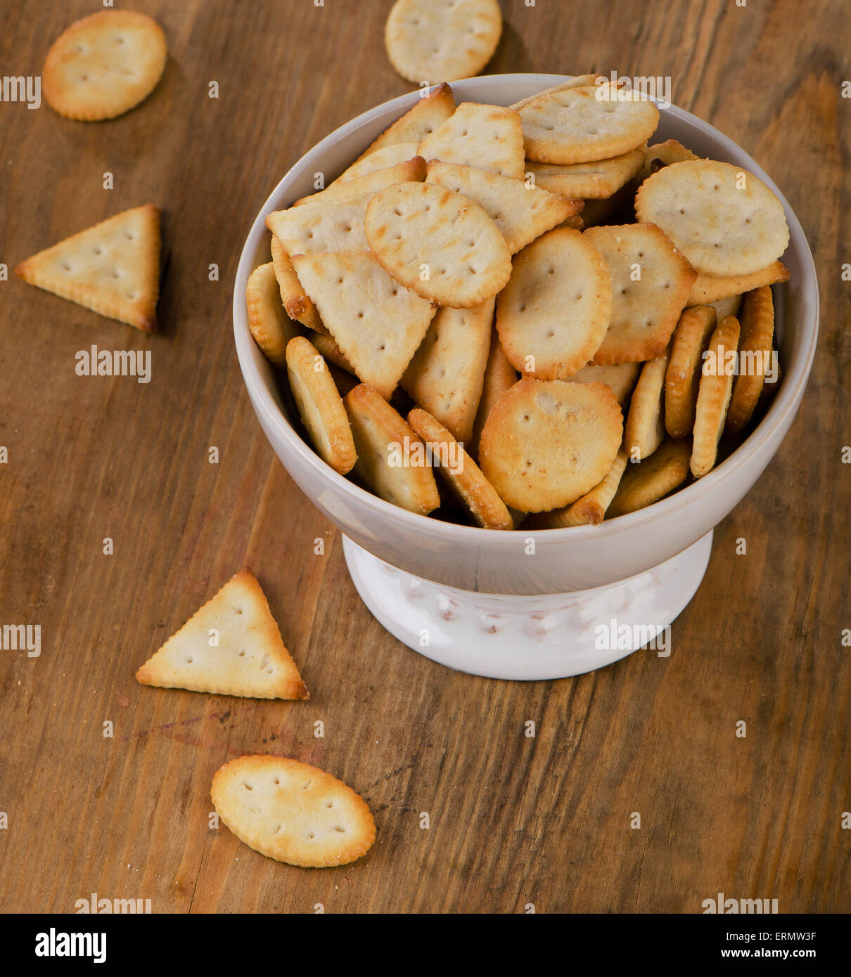 Crackers on a old  wooden background. Stock Photo