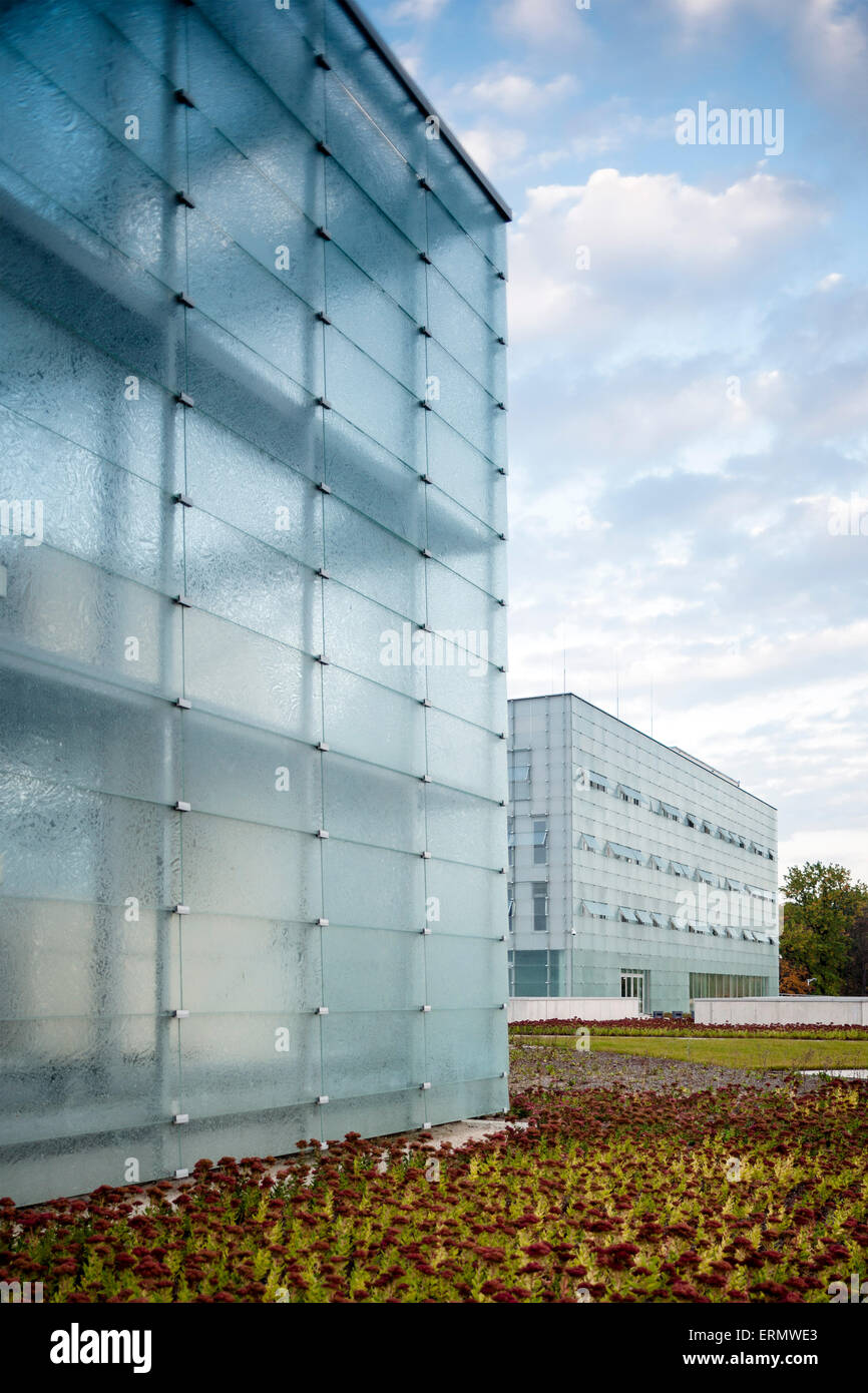 Perspective of translucent glass facades. Silesian Museum, Katowice, Poland. Architect: Riegler Riewe Architekten , 2014. Stock Photo
