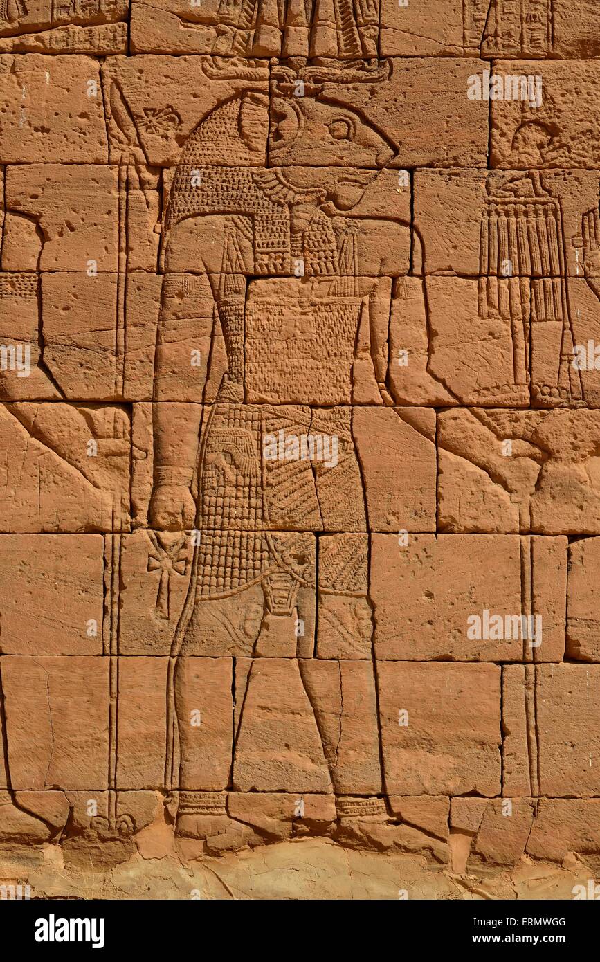 Relief of the lion deity Apedemak at the lion temple, Naga, Nubia, Nahr an-Nil, Sudan Stock Photo