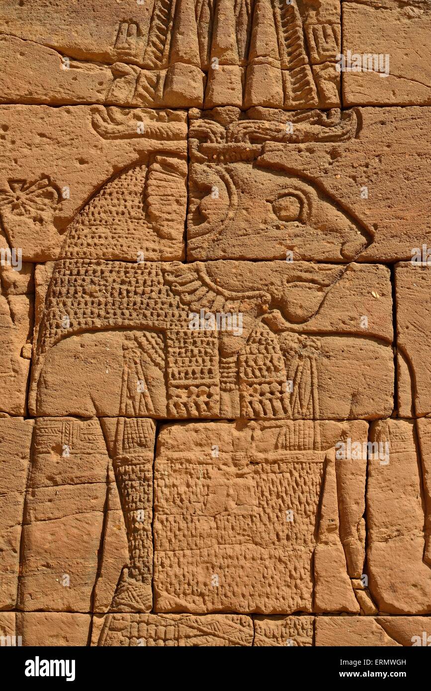 Relief of the lion deity Apedemak at the lion temple, Naga, Nubia, Nahr an-Nil, Sudan Stock Photo
