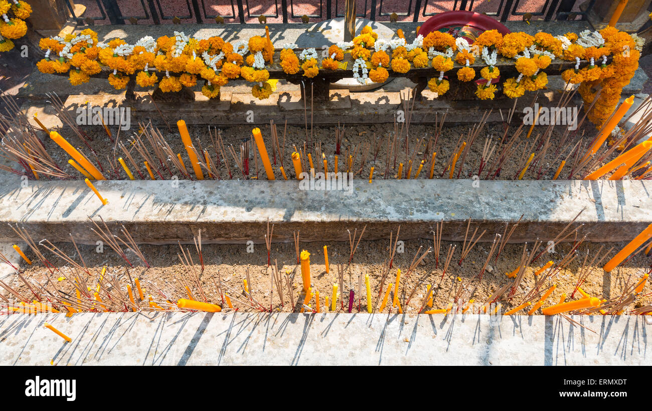 Incense and candles in a temple, Bangkok, Thailand Stock Photo - Alamy