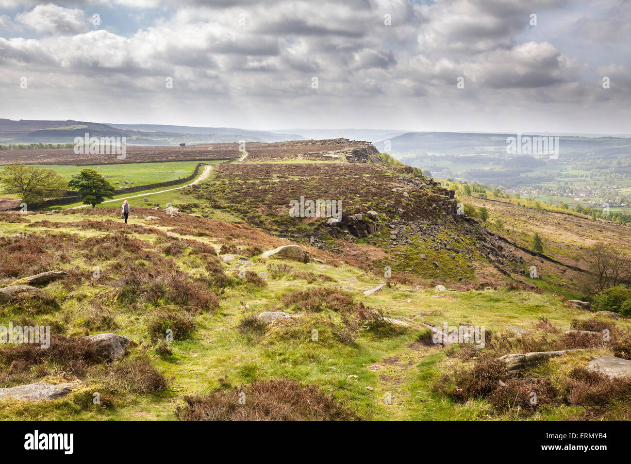 Baslow Edge viewed from Curbar Edge, Derbyshire, England Stock Photo