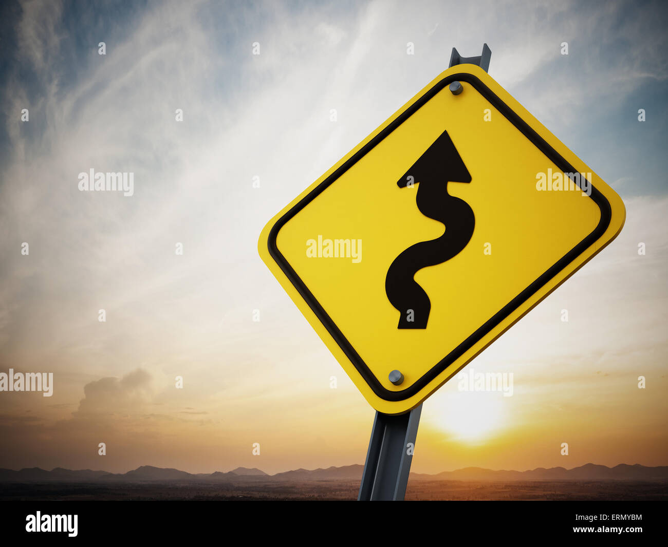 Winding road ahead warning sign hi-res stock photography and images - Alamy