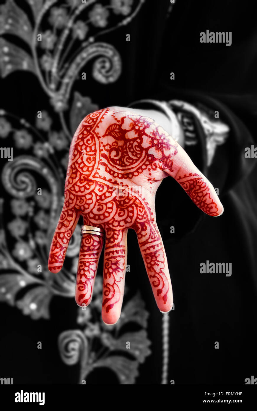 Henna hand tattoo body art tradition black and white mix Stock Photo