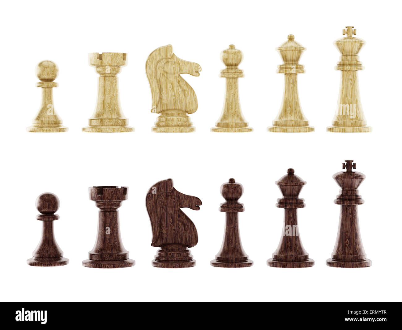 Black and white chess pieces isolated on white background Stock Photo