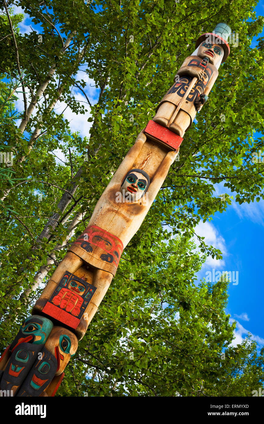 Totem pole at Eyak, Tlingit, Haida and Tsimshian Site, Alaska Native