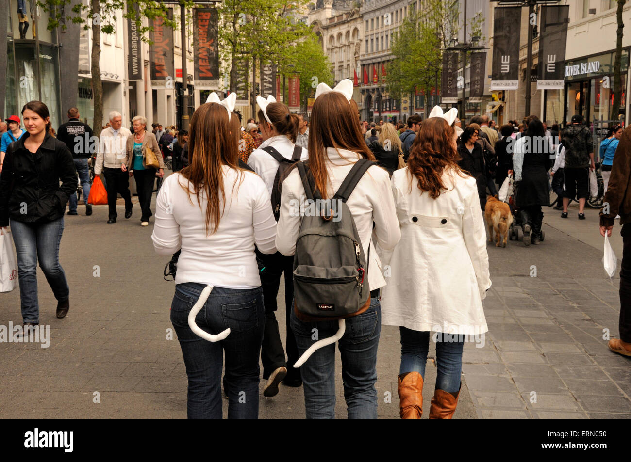 Antwerp / Antwerpen, Belgium. Girls in costume before a night out Stock Photo