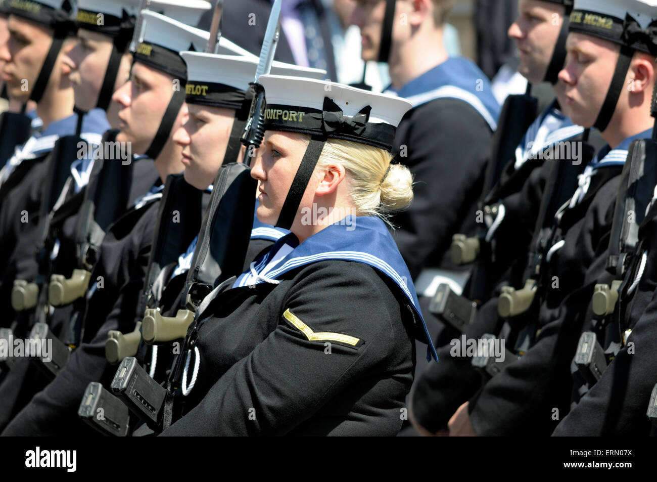 London. May 27th 2015. State Opening of Parliament. Female members of the Royal Navy from HMNB Devonport naval base on parade Stock Photo