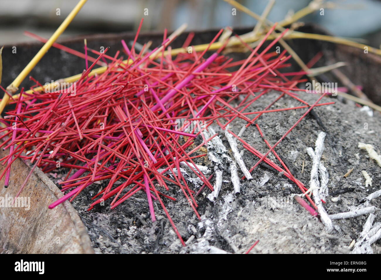 burnt joss sticks endsat Chinese temple altar Stock Photo