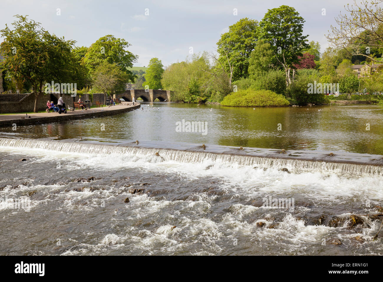 River Wye with old Bridge, Bakewell, Derbyshire, England Stock Photo