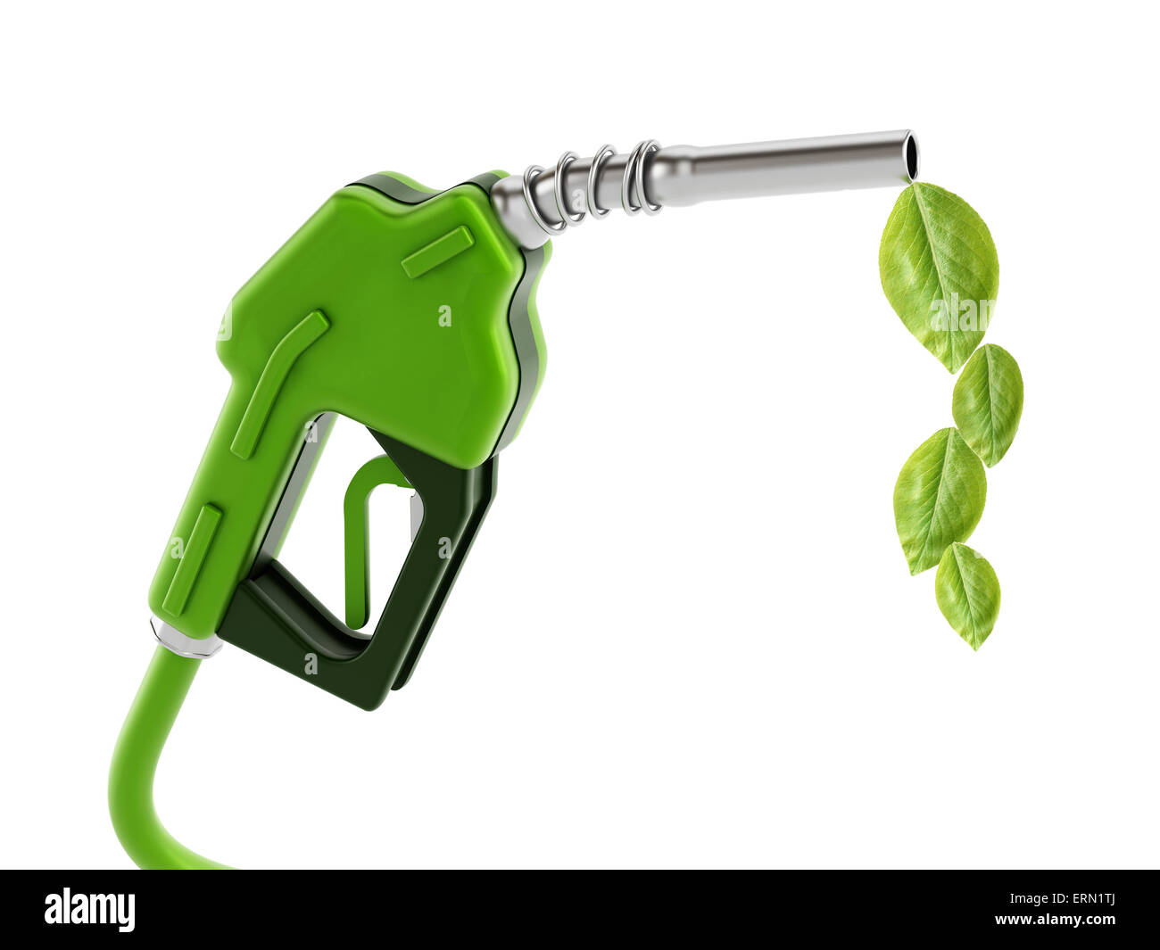 Green gas nozzle with leaves isolated on white background Stock Photo
