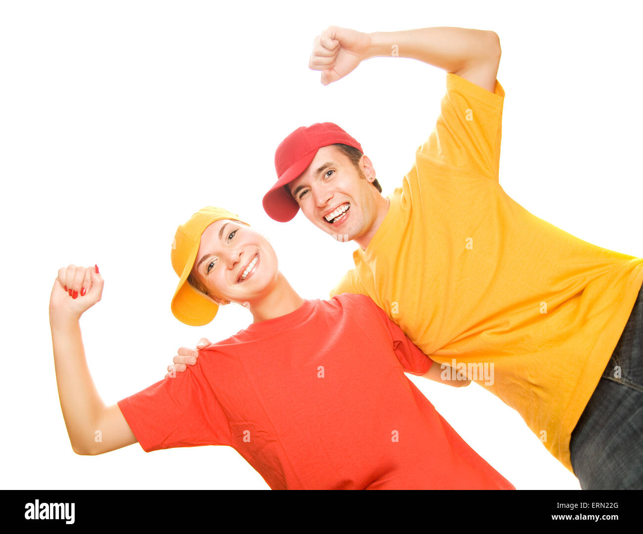 Happy young couple isolated on white background Stock Photo - Alamy