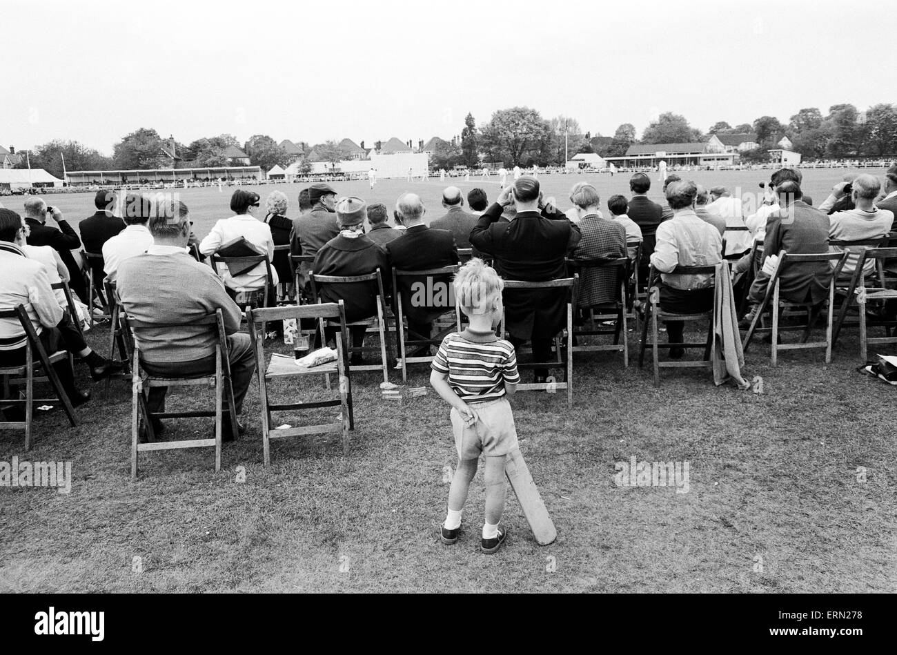 For the first time County cricket was played on a Sunday. The match between Essex and Somerset took place at Valentine's Park in Ilford. Crowds in chairs watching the match. 15th May 1966. Stock Photo