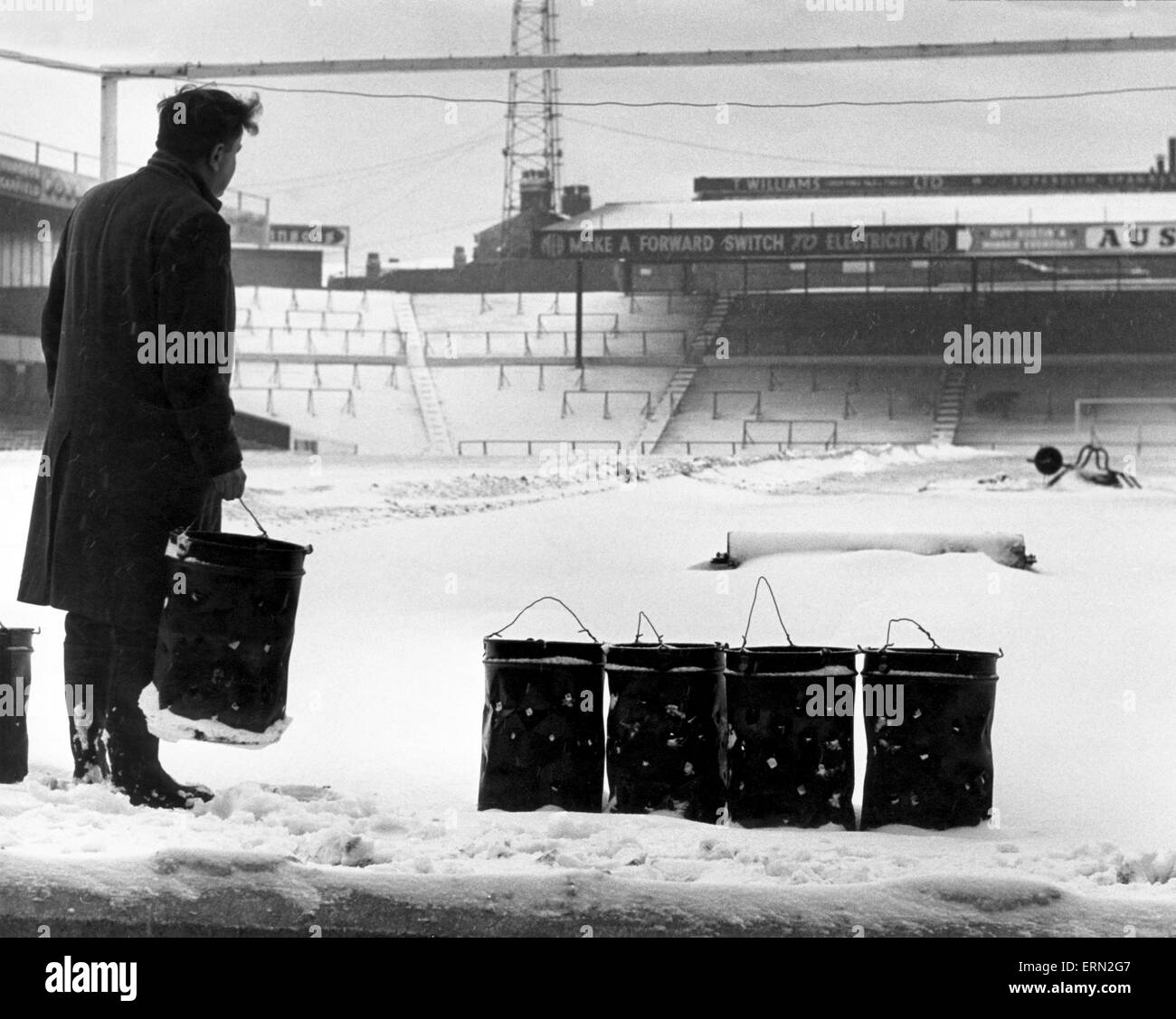 Birmingham City ground St Andrews pitch covered in snow, January 1963. Stock Photo