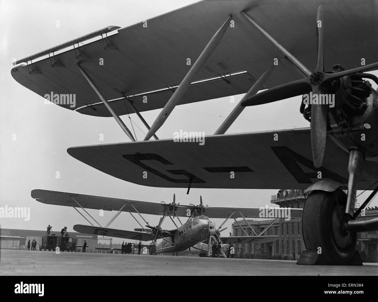 The Imperial Airways Handley Page H.P.45 airliner Helena sit on the apron of Croydon Airport Circa 1933 Stock Photo