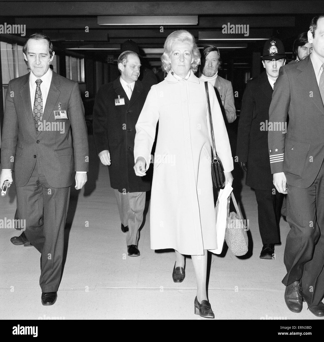 Frances Shand Kydd, mother of Lady Diana Spencer, recently engaged to Prince Charles, receives a great deal of media attention as she arrives at London Heathrow Airport, from Australia, Thursday 26th February 1981. Stock Photo