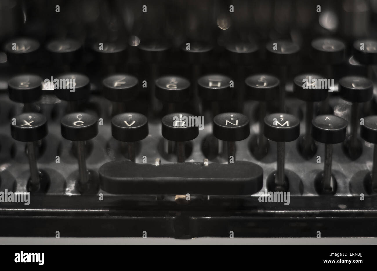 Keyboard of Old Black Vintage Typewriter Stock Photo