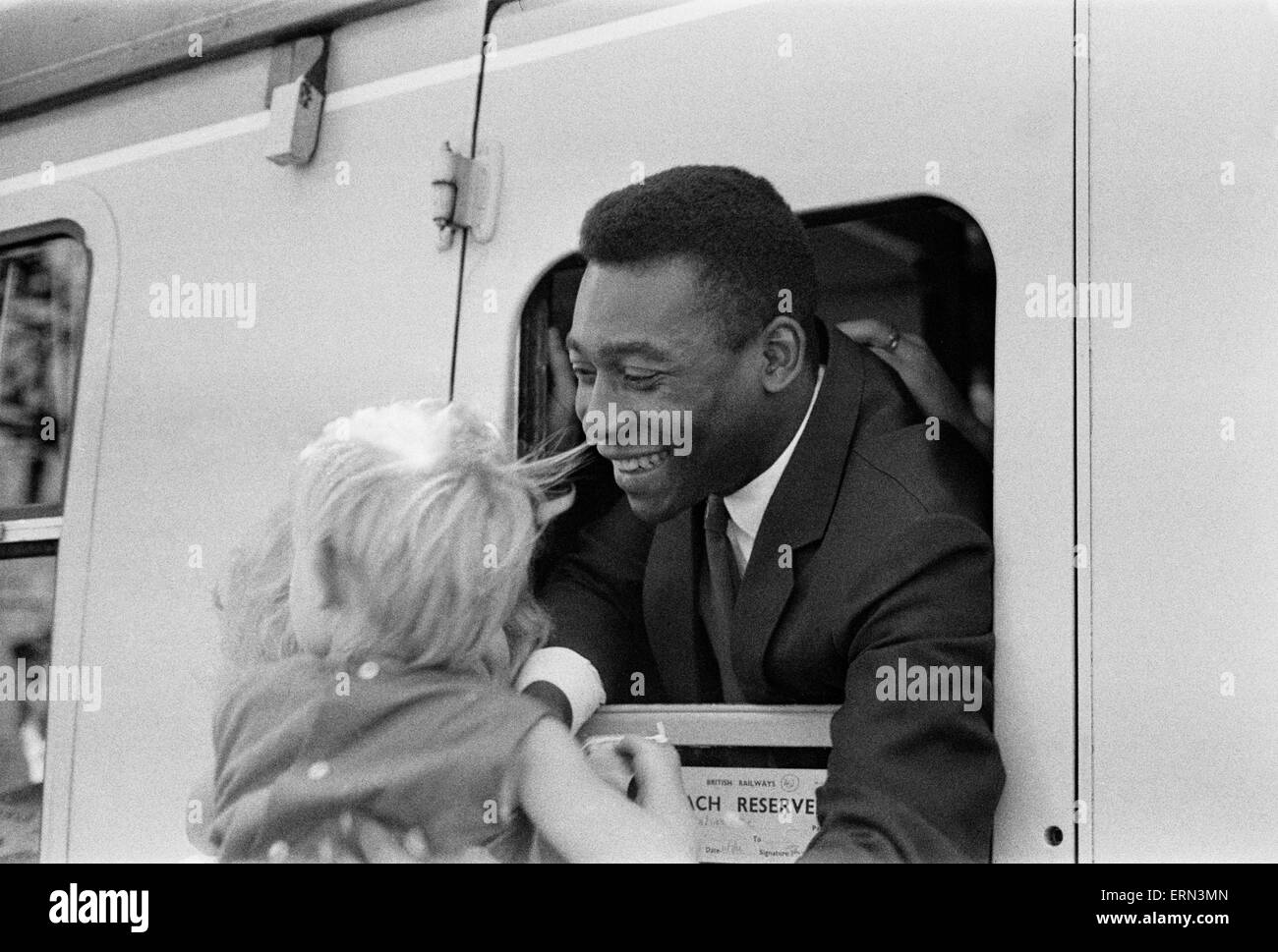 1966 World Cup Tournament in England. Star of the Brazil team Edson Arantes do Nascimento, more commonly known as Pele, pictured at Piccadilly Station in Manchester, after his team were eliminated from the competition. 21st July 1966. Stock Photo