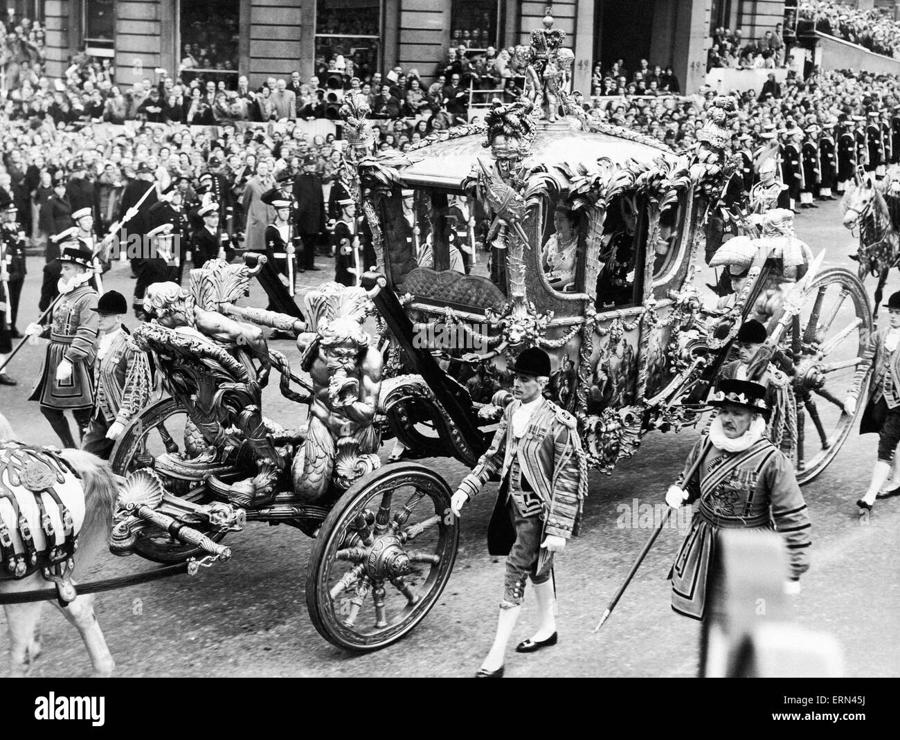 The Coronation of Queen Elizabeth II was the ceremony in which the newly ascended monarch, Elizabeth II, was crowned Queen of the United Kingdom, Canada, Australia, New Zealand, South Africa, Ceylon, and Pakistan, as well as taking on the role of Head of Stock Photo