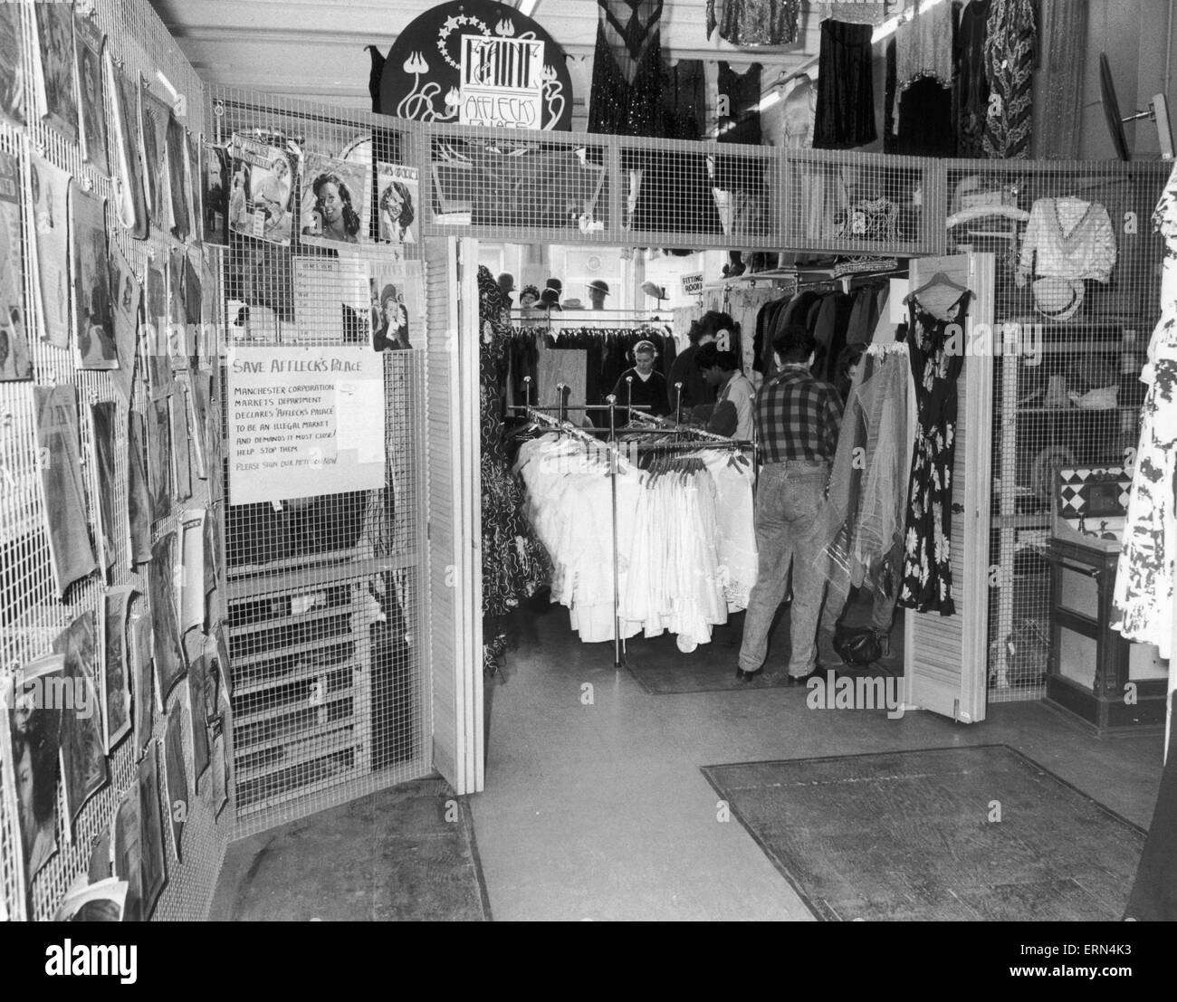 Affleck's Palace market located at the junction of Church Street Tib Street and Dale Street with Oldham Street in the Northern Quarter of Manchester seen here in April 1985 when it was threaten with closure 6th April 1985 Stock Photo